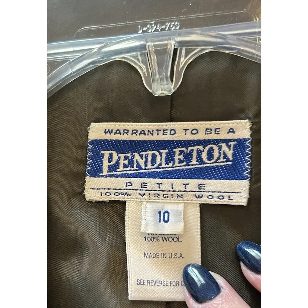Vtg Pendleton Petite 10 Blazer USA Virgin Wool‎ Green Women's Single Button Coat